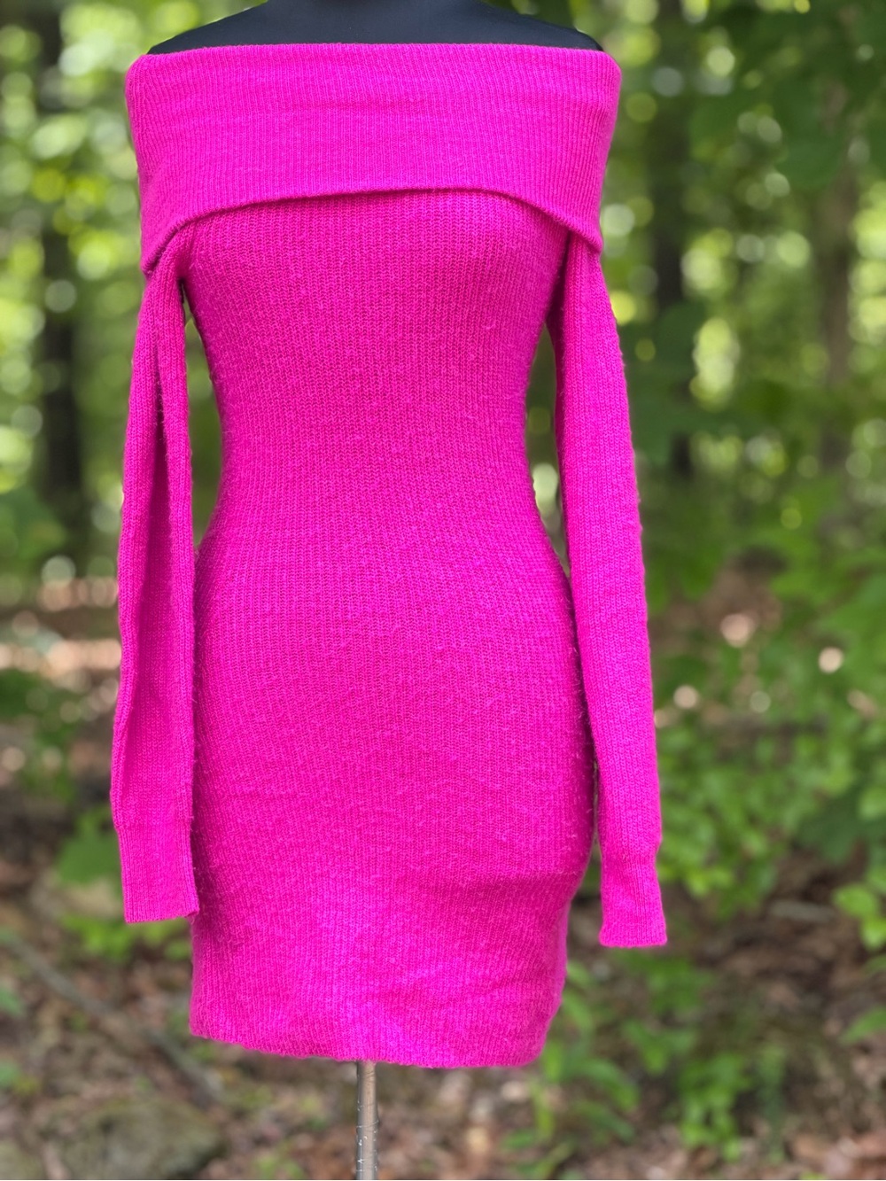 H&M Hot Pink Off-Shoulder Knit Bodycon Dress